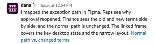 Slack proof showing the design evidence and implementation review.